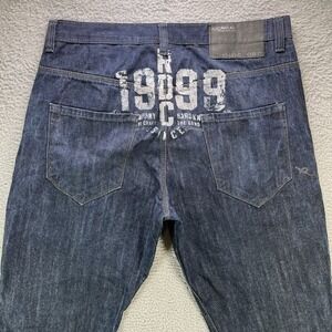 Vintage Y2K Rocawear Jeans 38x32 Blue Denim Baggy Logo Hip Hop Skater Wide Leg